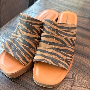 Lucky Brand Tiger Stripe Slide Sandals in Brown and Black